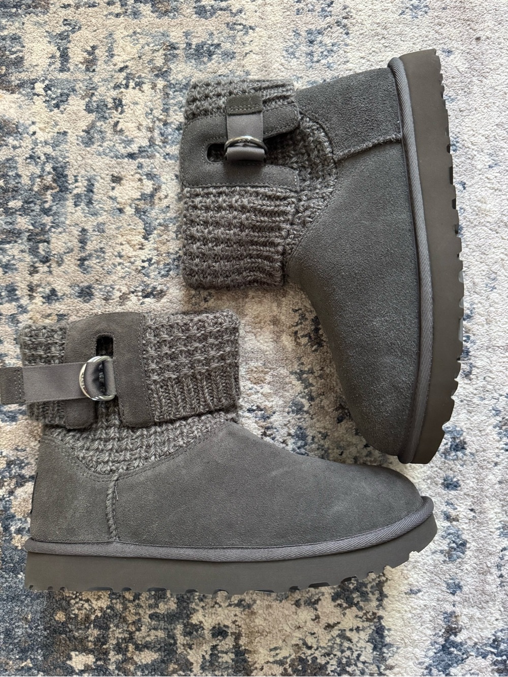 UGG Charcoal Knit-Cuff Ankle Boots